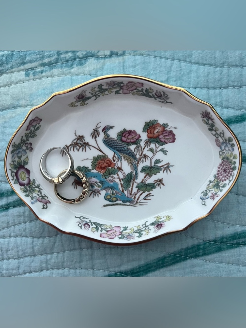 Wedgwood Kutani Peacock Jewelry Trinket Dish Gold Trim